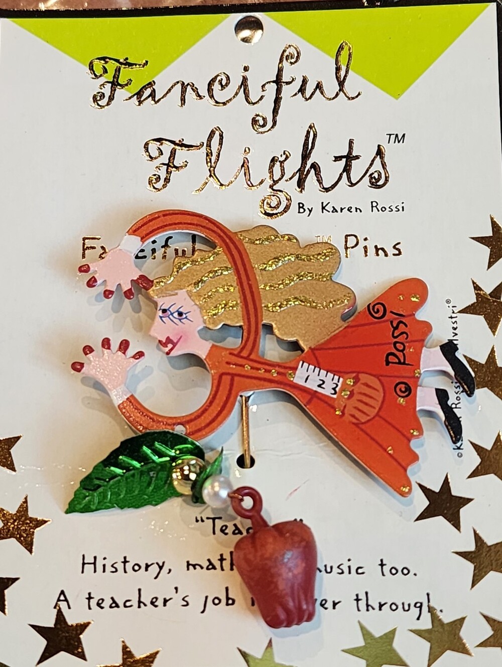 Fanciful Flights By Karen Rossi Teacher Apple Pin - New